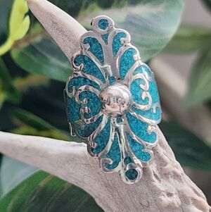 Taxco Sterling Silver & Turquoise Ring Size 7